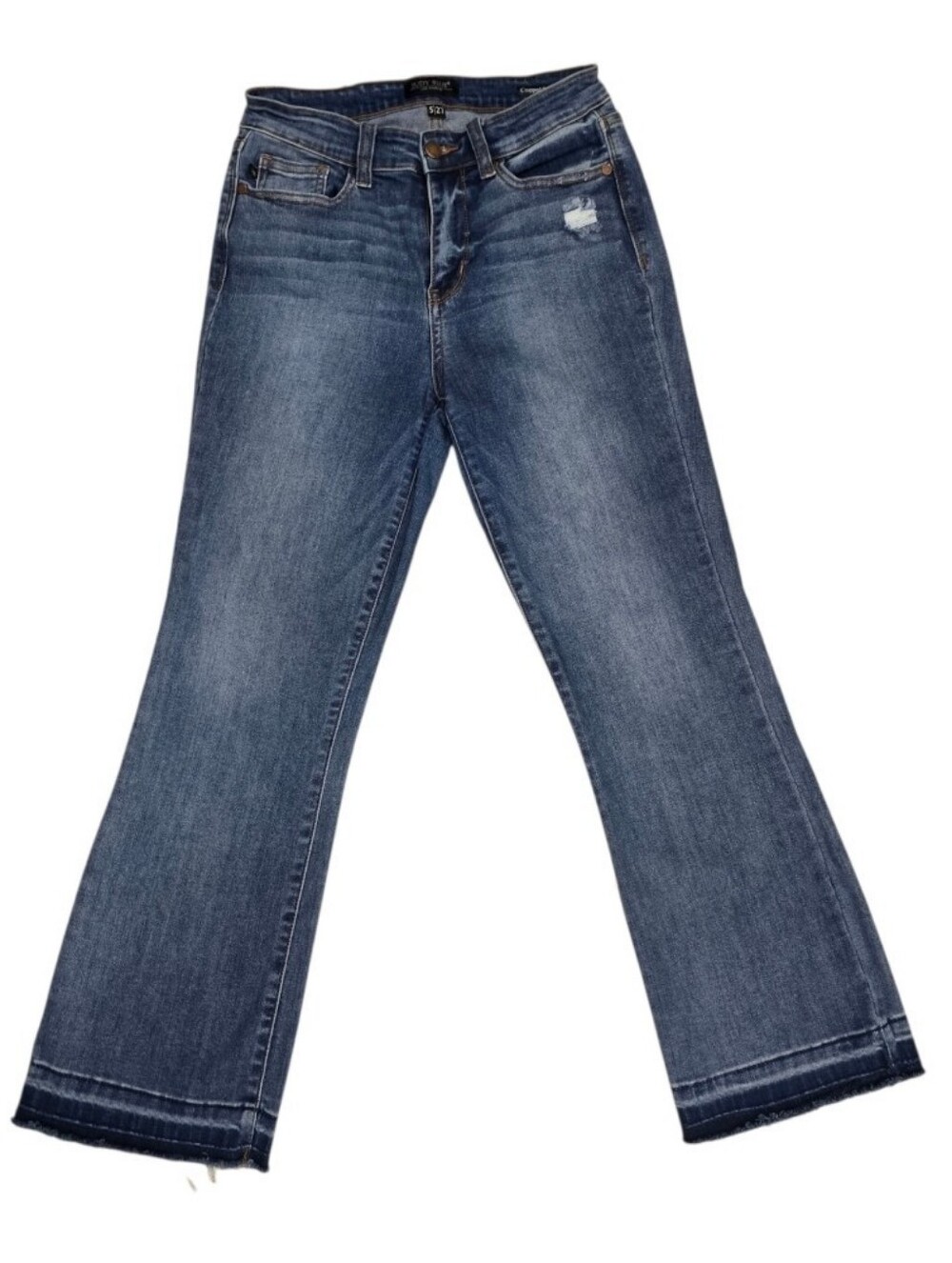 Judy Blue Cropped Bootcut Jeans 5/27 Medium Wash Raw Hem Boutique Favorite Trend